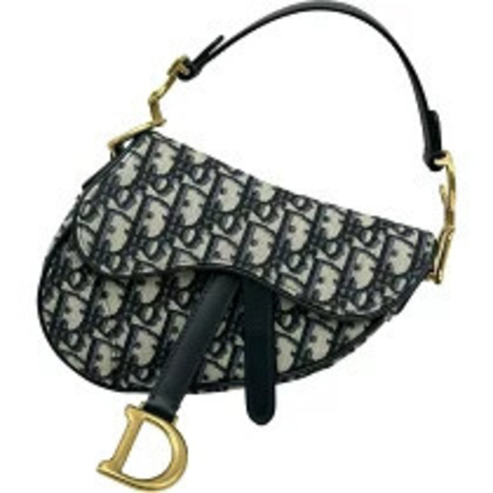 Christian Dior Saddle Bag Navy Blue Canvas Shoulder